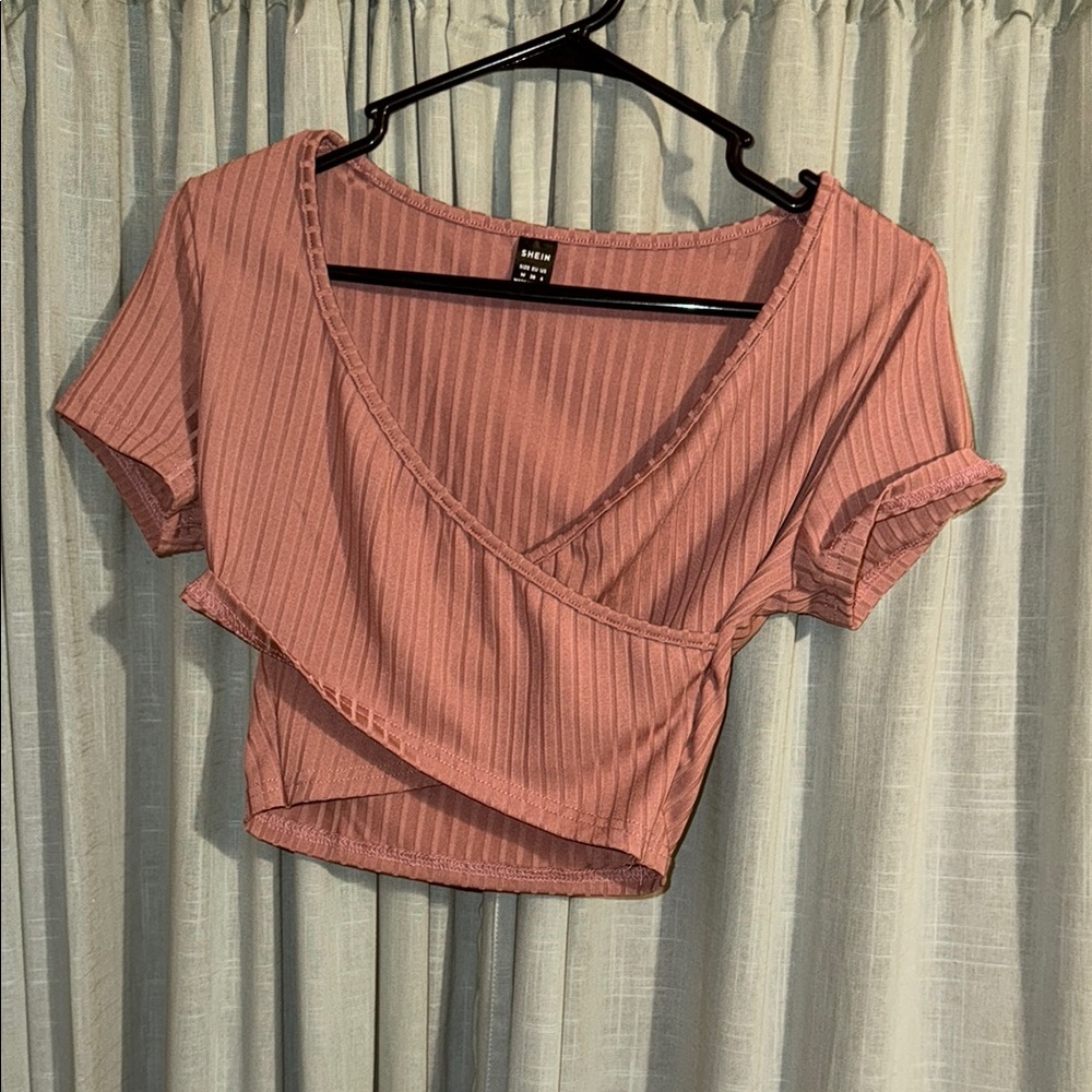 Ribbed Pink Wrap Top
